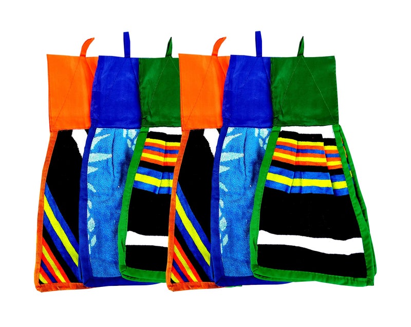 Space Fly collection Space Fly collection Super Absorbent Cotton Hanging Hand Kitchen Towel Napkin/Hand Towel with Ties, Stylish, Attractive (25x45 CM) (Set of 6) (Multi Color) - Image 1