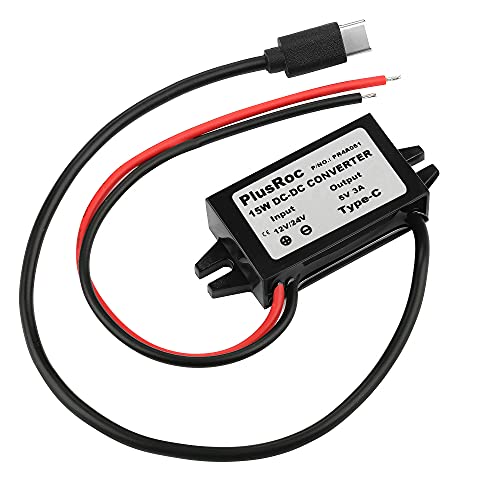 PlusRoc Waterproof 12V/24V to 5V Converter DC-DC Step Down Module Power Adapter Compatible with Raspberry Pi 4, Cellphone, Car (USB Type-C Connector) - Image 1