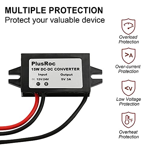 PlusRoc Waterproof 12V/24V to 5V Converter DC-DC Step Down Module Power Adapter Compatible with Raspberry Pi 4, Cellphone, Car (USB Type-C Connector) - Image 4