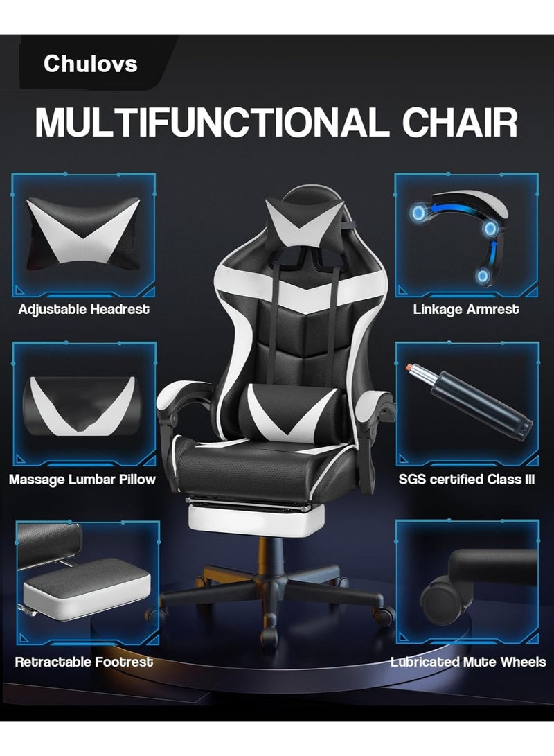 Chulovs Gaming Chair with Footrest Computer Chair Deak Chair High Back Racing Style Office Chair with Headrest Lumbar Support Adjustable Office Chair  - Image 3
