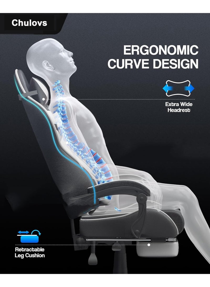 Chulovs Gaming Chair with Footrest Computer Chair Deak Chair High Back Racing Style Office Chair with Headrest Lumbar Support Adjustable Office Chair  - Image 4