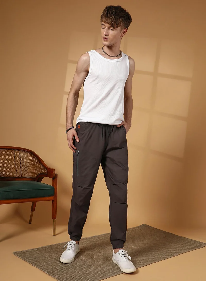 Campus Sutra Men's Charcoal Black Parachute Utility Trousers
