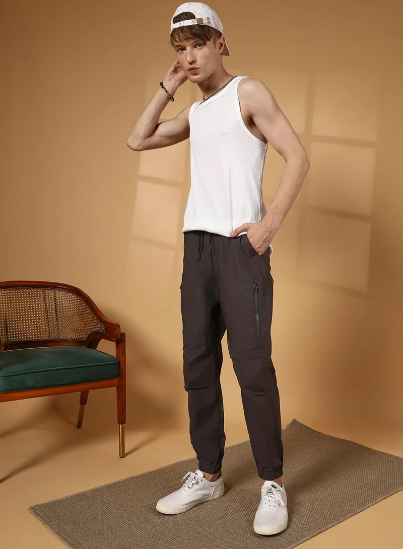 Campus Sutra Men's Charcoal Black Parachute Utility Trousers