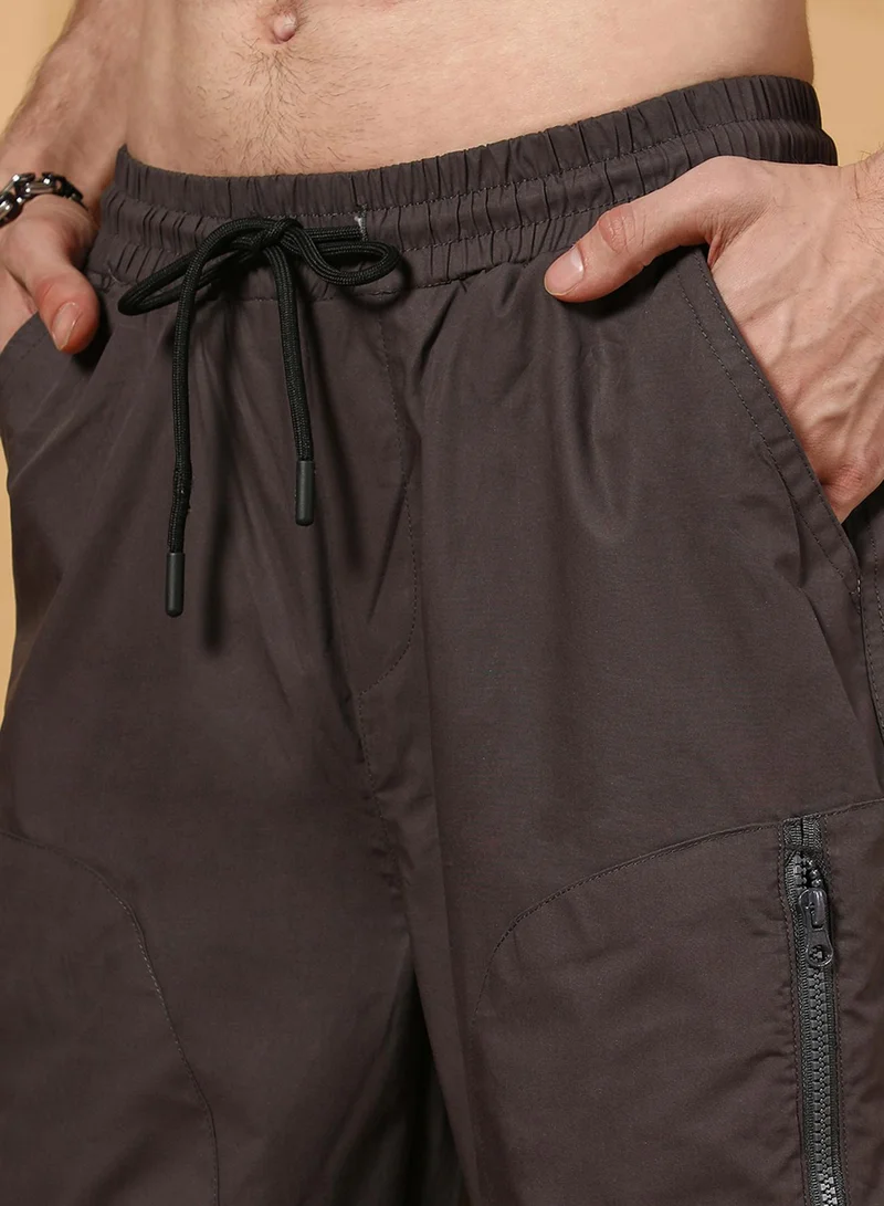 Campus Sutra Men's Charcoal Black Parachute Utility Trousers