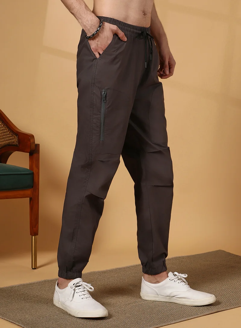 Campus Sutra Men's Charcoal Black Parachute Utility Trousers
