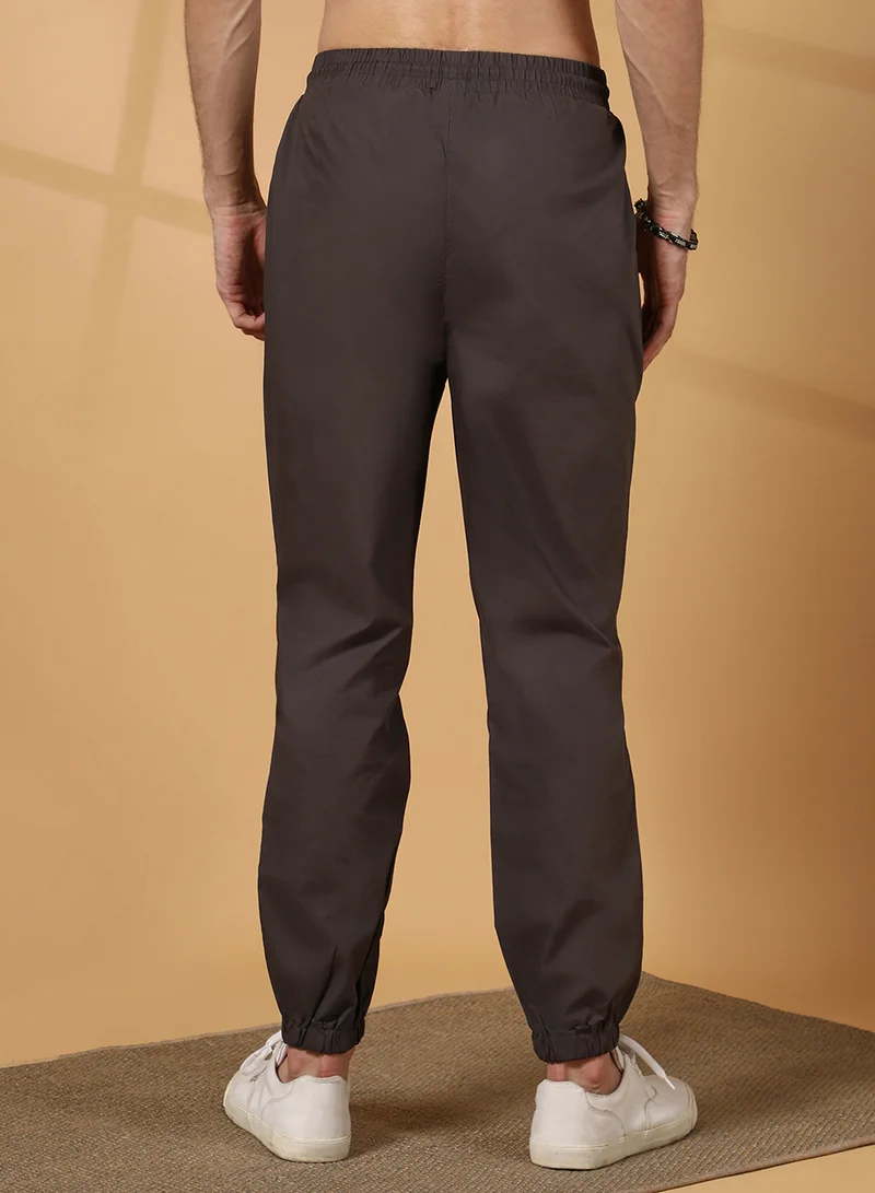 Campus Sutra Men's Charcoal Black Parachute Utility Trousers