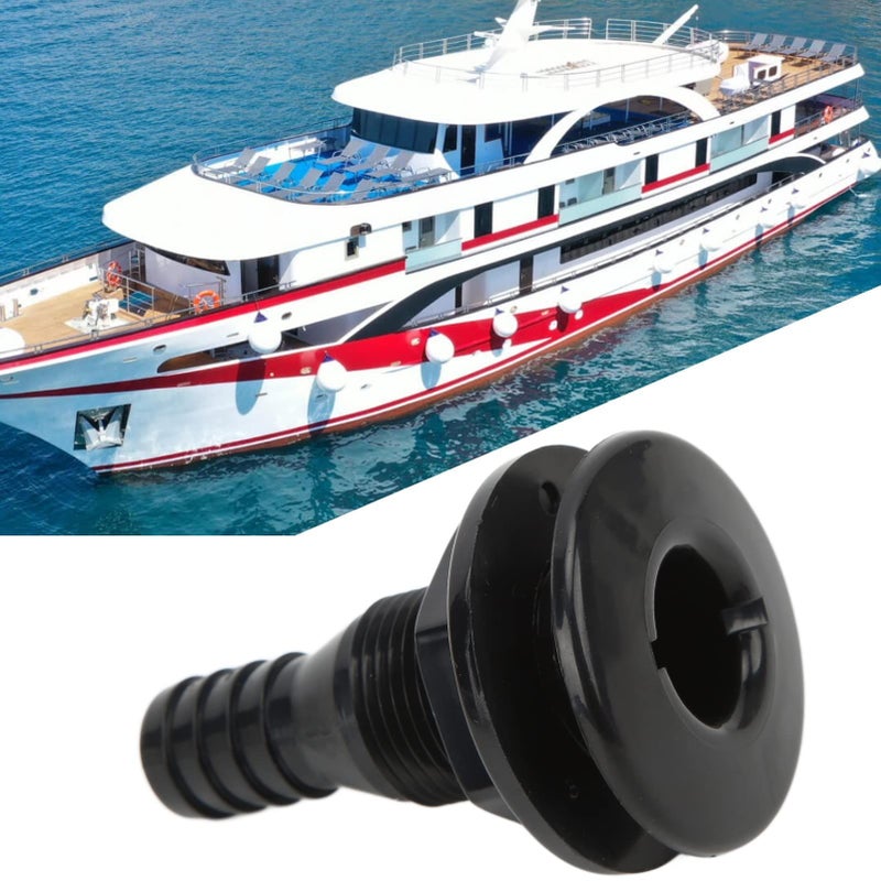Black ABS Plastic Boat Thru Hull Fitting Hose Coupling Water Drain Outlet - Image 3