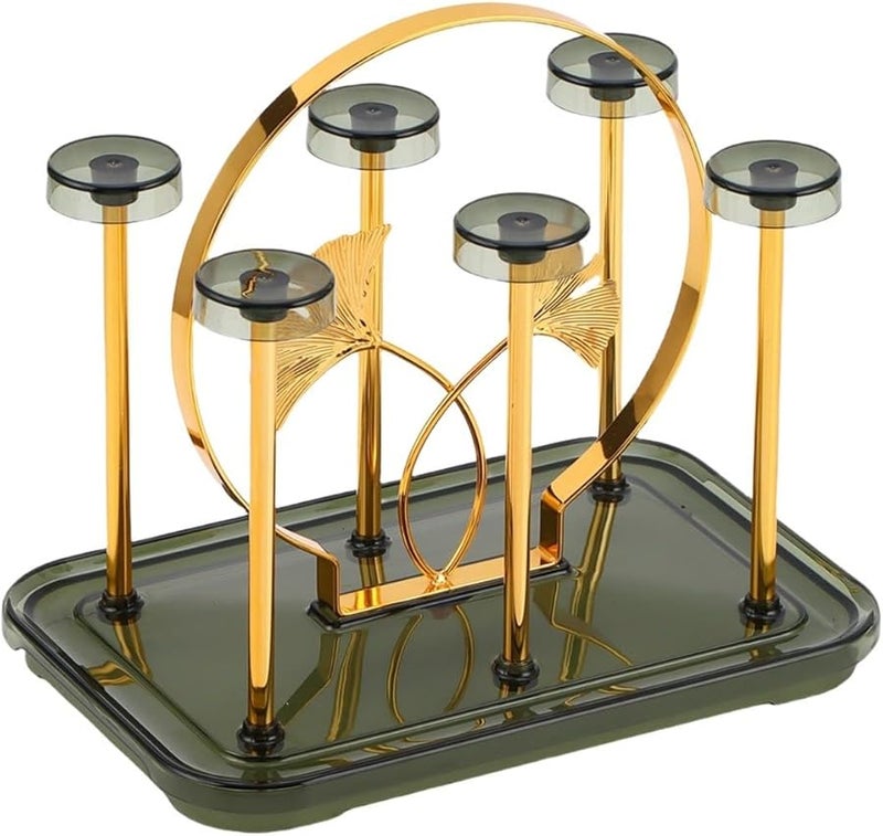 حامل أكواب القهوة Gold B 6 Hook مع صينية تصريف لتنظيم وتجفيف الأكواب والكؤوس والزجاجات - Image 1