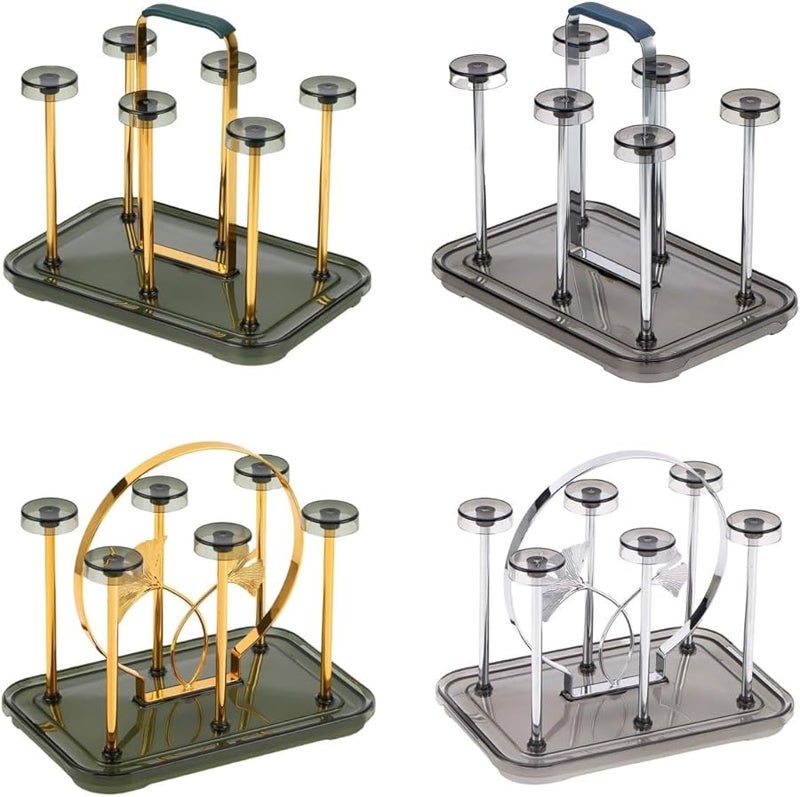 حامل أكواب القهوة Gold B 6 Hook مع صينية تصريف لتنظيم وتجفيف الأكواب والكؤوس والزجاجات - Image 3