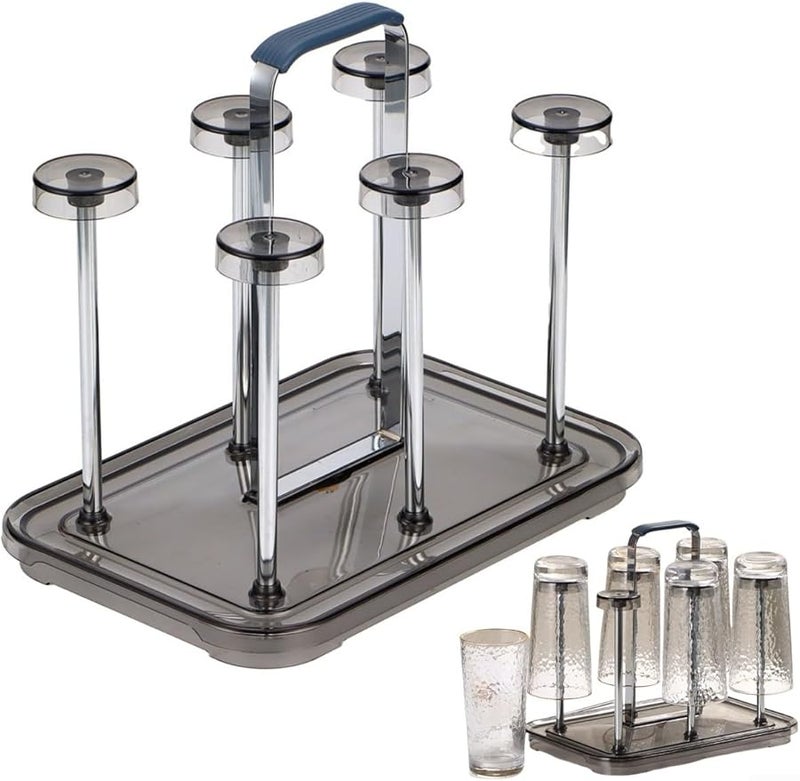 حامل أكواب القهوة Gold B 6 Hook مع صينية تصريف لتنظيم وتجفيف الأكواب والكؤوس والزجاجات - Image 4