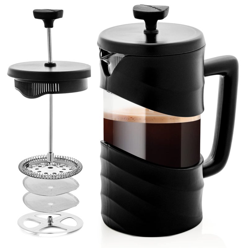Ovente French Press Coffee Maker 20 Ounce  Heat Resistant Borosilicate Glass With 4 Filter Stainless-Steel System  Bpa-Free Portable Pitcher Perfect For Hot & Cold Brew  Black Fpw20B - Image 1