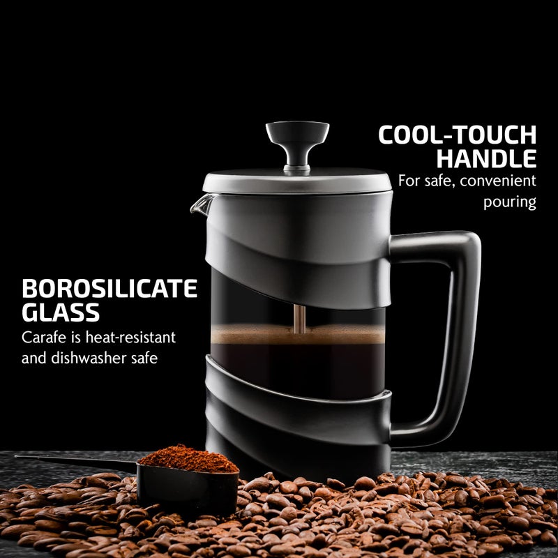 Ovente French Press Coffee Maker 20 Ounce  Heat Resistant Borosilicate Glass With 4 Filter Stainless-Steel System  Bpa-Free Portable Pitcher Perfect For Hot & Cold Brew  Black Fpw20B - Image 2