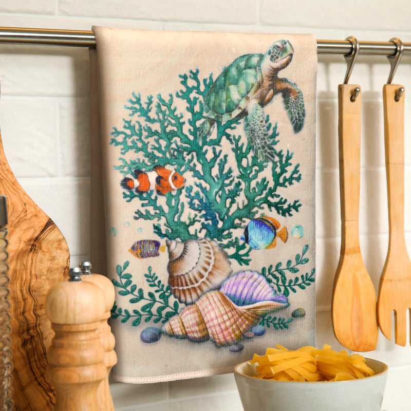 TecUnite 6 Pcs Mermaid Kitchen Towels Retro Sea Ocean Hand Dish Towels Beach Soft Absorbent 24 x 16 Inches Mermaid Themed Summer Kitchen Accessories Cute Tea Towel for Bathroom Gifts Decoration - Image 3
