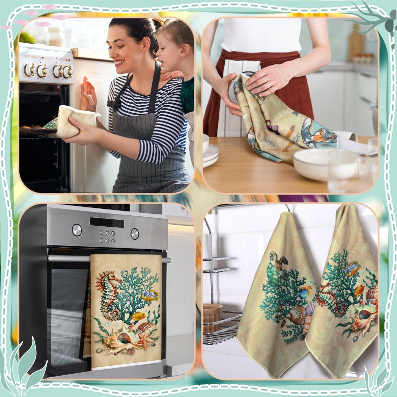 TecUnite 6 Pcs Mermaid Kitchen Towels Retro Sea Ocean Hand Dish Towels Beach Soft Absorbent 24 x 16 Inches Mermaid Themed Summer Kitchen Accessories Cute Tea Towel for Bathroom Gifts Decoration - Image 5