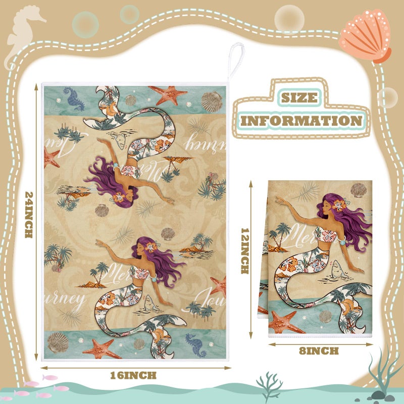 TecUnite 6 Pcs Mermaid Kitchen Towels Retro Sea Ocean Hand Dish Towels Beach Soft Absorbent 24 x 16 Inches Mermaid Themed Summer Kitchen Accessories Cute Tea Towel for Bathroom Gifts Decoration - Image 4