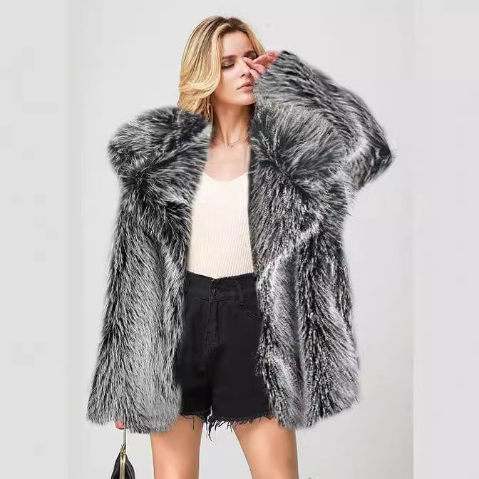 Faux Fur Style Popular Fashion Faux Fur Mid-Length Coat Suit Warm Jacket Style - Image 4