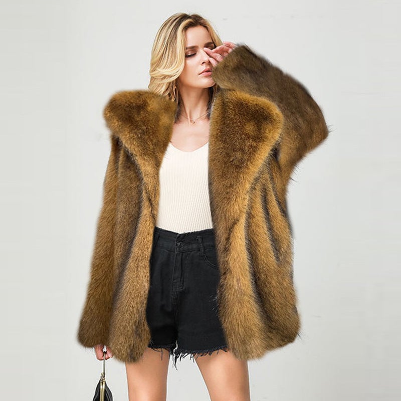 Faux Fur Style Popular Fashion Faux Fur Mid-Length Coat Suit Warm Jacket Style - Image 2