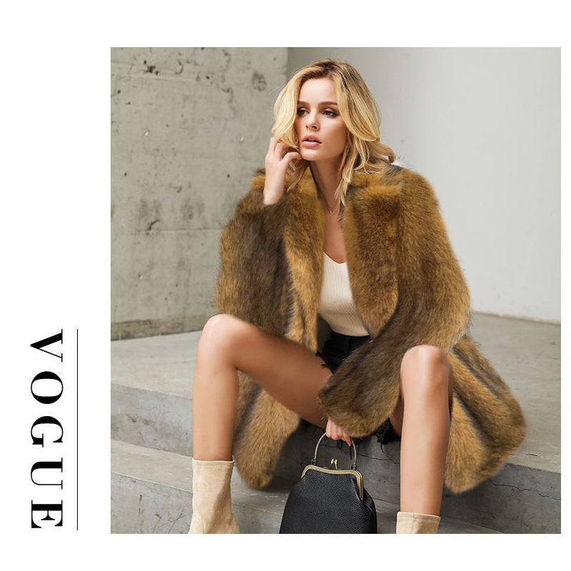 Faux Fur Style Popular Fashion Faux Fur Mid-Length Coat Suit Warm Jacket Style - Image 3