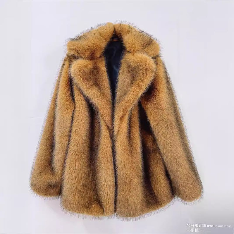 Faux Fur Style Popular Fashion Faux Fur Mid-Length Coat Suit Warm Jacket Style - Image 5