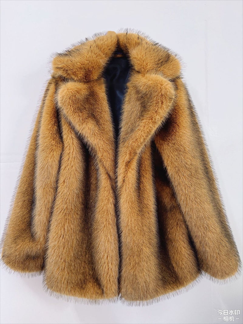 Faux Fur Style Popular Fashion Faux Fur Mid-Length Coat Suit Warm Jacket Style - Image 1