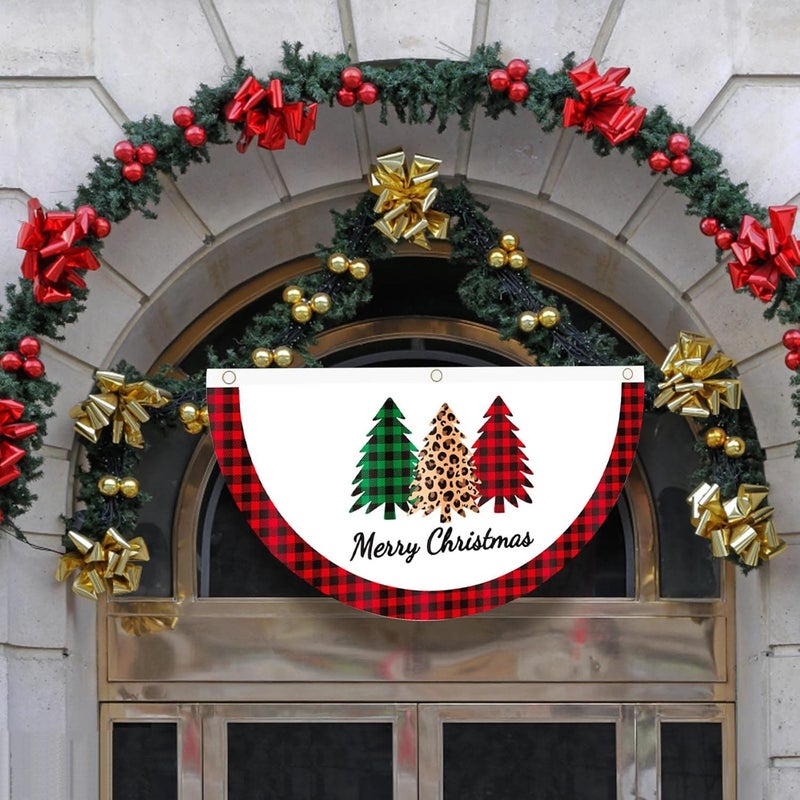 comfrt Christmas Flag Outdoor Bunting Flags Christmas Half Fan Flag Banner for Outdoor Christmas Party Garden Patio Decoration with Canvas Header and Metal Grommet for Christmas Banner - Image 2