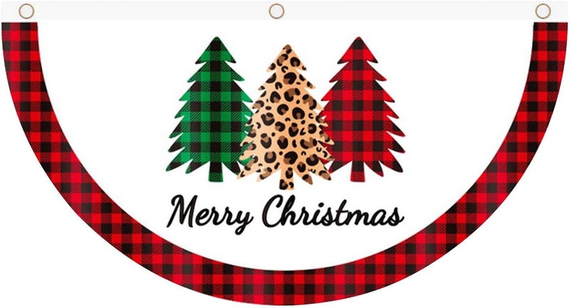 comfrt Christmas Flag Outdoor Bunting Flags Christmas Half Fan Flag Banner for Outdoor Christmas Party Garden Patio Decoration with Canvas Header and Metal Grommet for Christmas Banner - Image 1