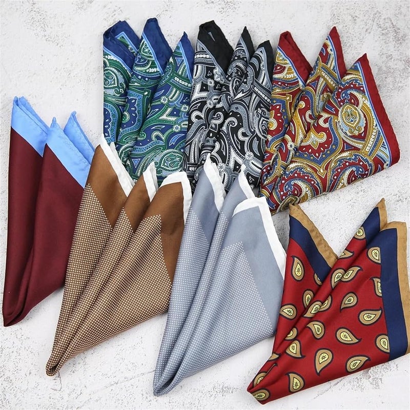 Color 1 Mens Pocket Squares 8pcs Dot Red Print Floral Wedding Hankies Chest Towel - Image 3