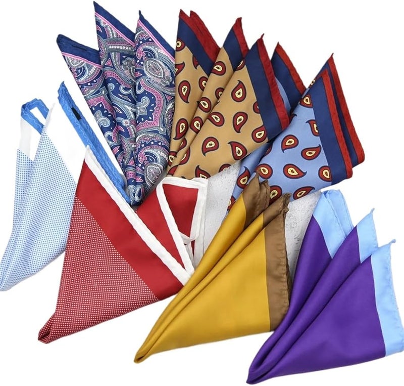 Color 1 Mens Pocket Squares 8pcs Dot Red Print Floral Wedding Hankies Chest Towel - Image 4