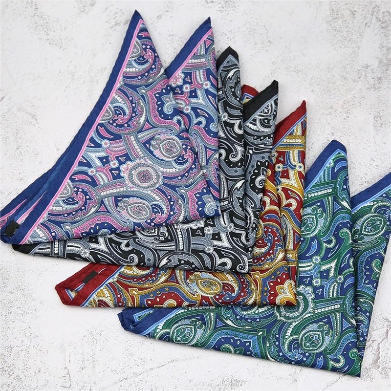 Color 1 Mens Pocket Squares 8pcs Dot Red Print Floral Wedding Hankies Chest Towel - Image 5