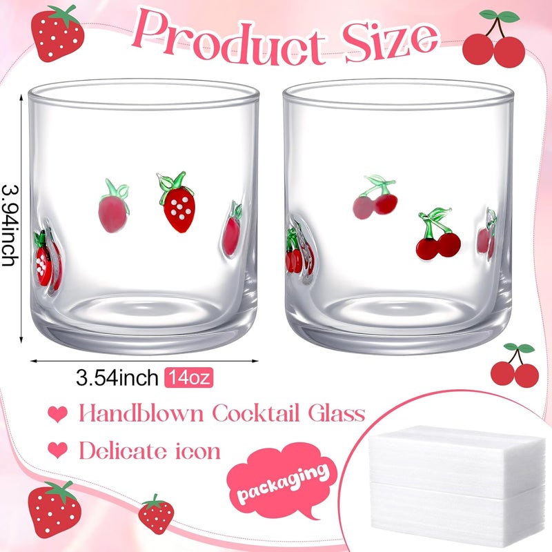 Skylety Set of 2 Cherry Icon Juice Glass 14oz Coquette Strawberry Glass Cup Coquette Coffee Mug Gifts for Women Girls Mother's Day Birthday Bridal Shower Gifts - Image 2