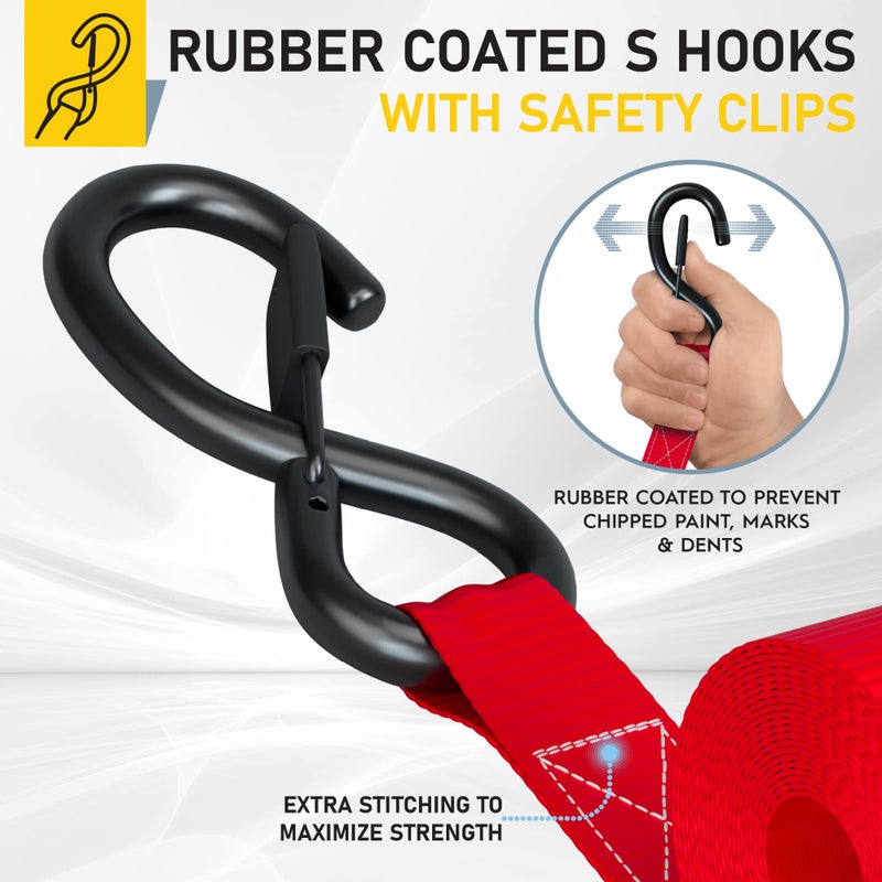 AUGO Ratchet Straps Heavy Duty 4 Pack -15 FT - 2200 LB Break Strength â€“ with Safety Lock S Hooks - Cargo Straps for Moving, Appliances, Motorcycle â€“ Soft Loop Tie Downs - Image 3