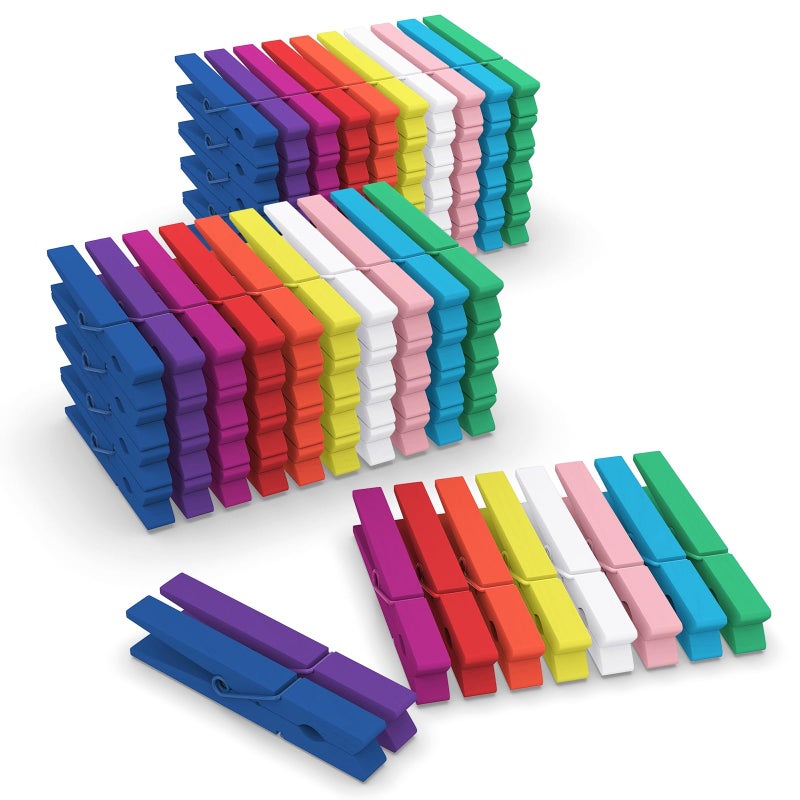 FeFu 100 Pcs Colored Clothes Pins Wooden, Colored Clothespins for Crafts 2.9 Inch, Clothing Pins for Hanging Classroom - Image 1