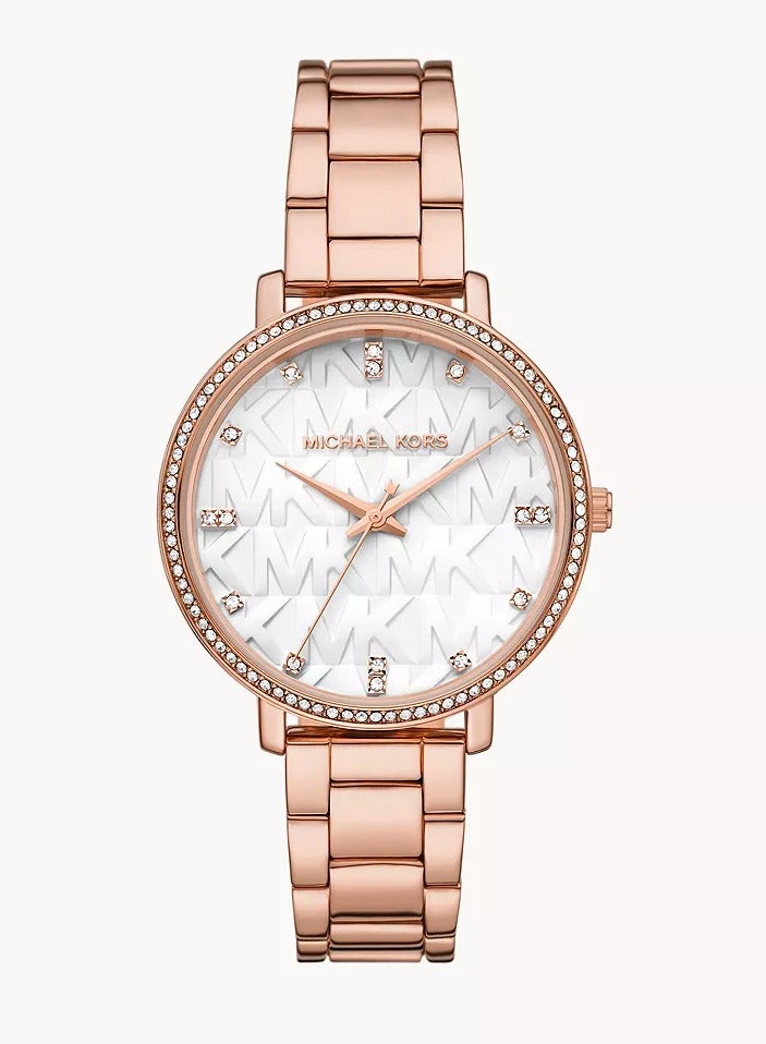 ام كي ساعة Pyper بثلاثة عقارب من معدن مطلي باللون الذهبي الوردي - MK4594 - Image 1