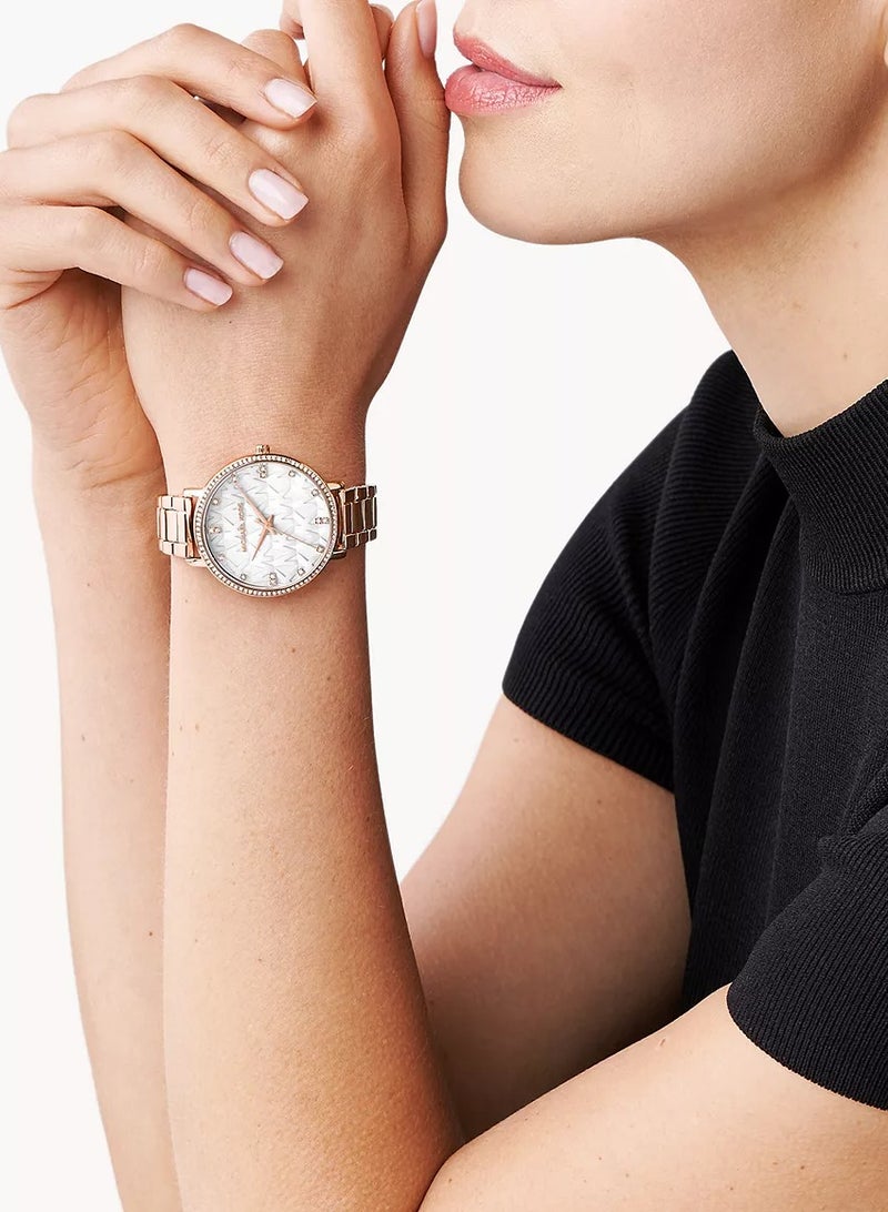 ام كي ساعة Pyper بثلاثة عقارب من معدن مطلي باللون الذهبي الوردي - MK4594 - Image 4