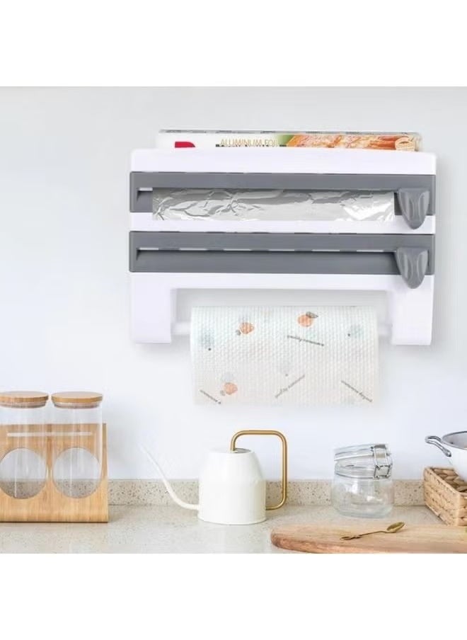 Generic - 4 in 1 Multifunctional Organizer Wall Mounted Kitchen Shelf Paper Towel Holder Foil & Plastic Film Dispenser - Image 1