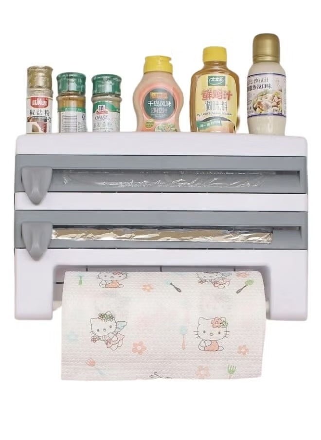 Generic - 4 in 1 Multifunctional Organizer Wall Mounted Kitchen Shelf Paper Towel Holder Foil & Plastic Film Dispenser - Image 1