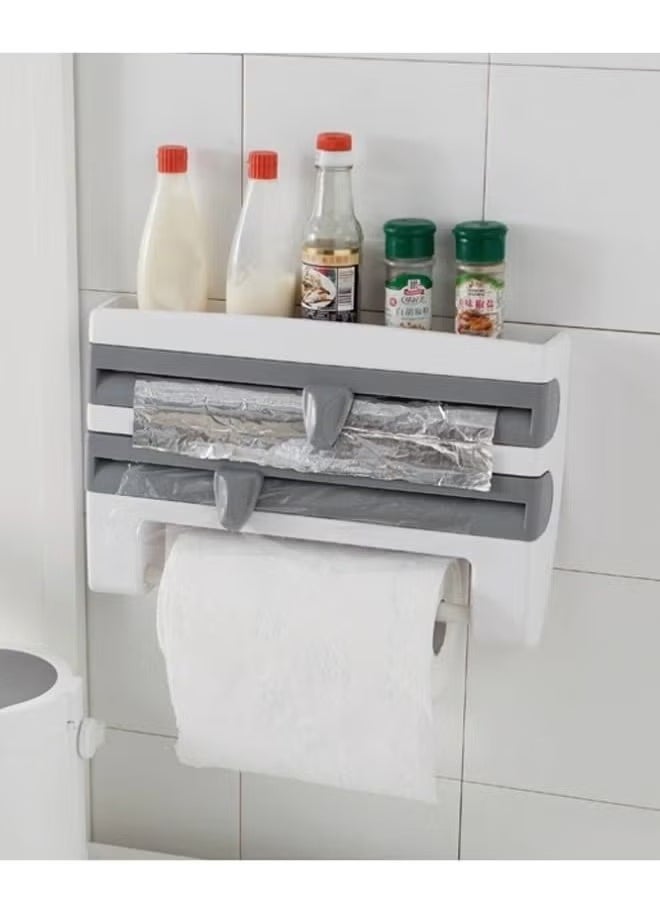 Generic - 4 in 1 Multifunctional Organizer Wall Mounted Kitchen Shelf Paper Towel Holder Foil & Plastic Film Dispenser - Image 1