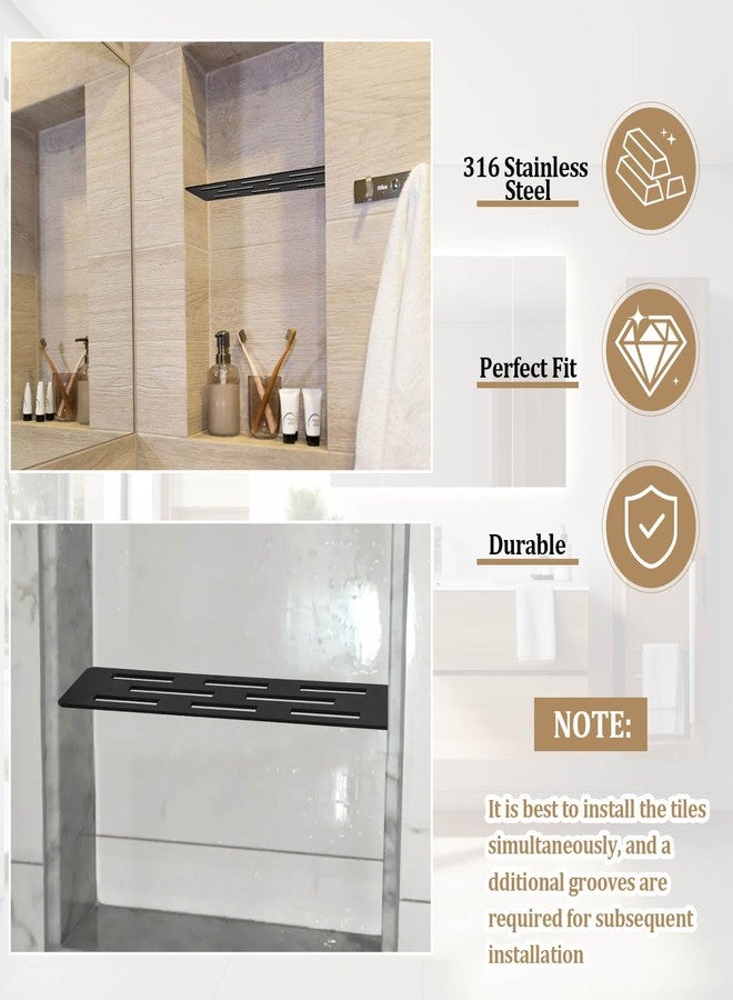 Hezaosth Rectangular Shelf for 12 Inch Tile Prefabricated Niches, Shower Niche Shelf with Powder Coated 316 Stainless Steel Finish, Fits 1/8 inch Grout Lines Shower Niche Insert - Image 3