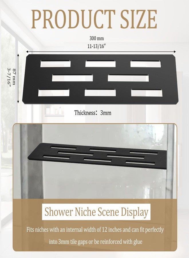 Hezaosth Rectangular Shelf for 12 Inch Tile Prefabricated Niches, Shower Niche Shelf with Powder Coated 316 Stainless Steel Finish, Fits 1/8 inch Grout Lines Shower Niche Insert - Image 2