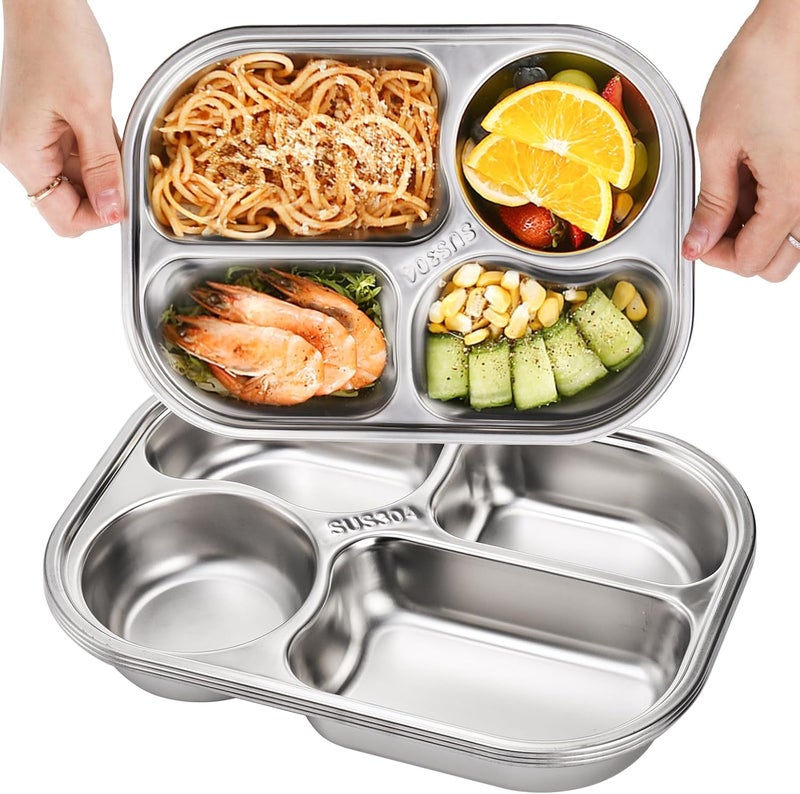 DEAYOU 4 Pack 1810 Stainless Steel Divided Plate Small Child Plate with 4Compartment Portion Control Serving Platter Mess Food Sectioned Tray for Dinner Lunch Cafeteria Kids Adult - Image 3