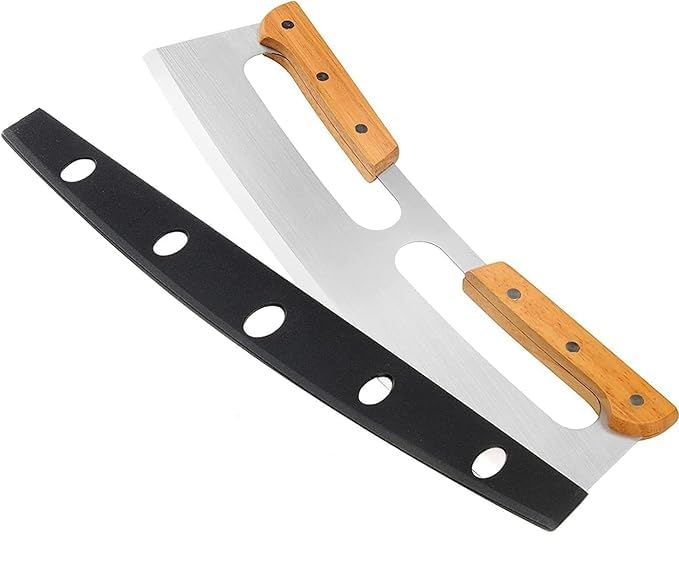 MULTI PURPOSE PIZZA CUTTER KNIFE PIZZA SLICER DOUBLE HANDLE STAINLESS STEEL KNIFE BLADE CHOPPER WITH PROTECTIVE COVER FOR PIE PIZZA