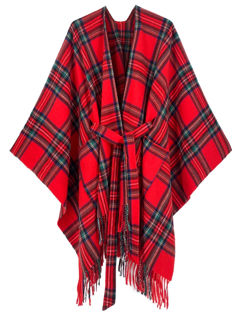 Moss Rose Women's Red Shawl Wrap Poncho Ruana Cape Open Front Cardigan for Christmas Day - Image 1