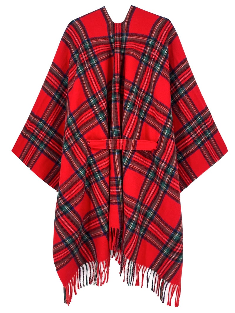 Moss Rose Women's Red Shawl Wrap Poncho Ruana Cape Open Front Cardigan for Christmas Day - Image 4