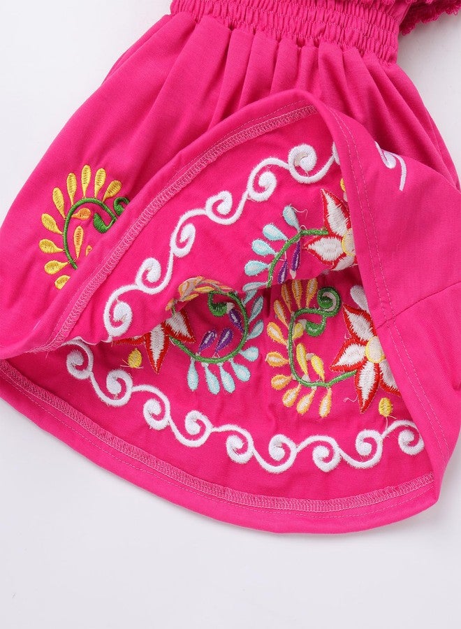 IKADEX Kids Baby Girls Mexican Dress Off Shoulder Floral Embroidered Party Cinco de Mayo Dresses Hot Pink 2-3 Years - Image 5