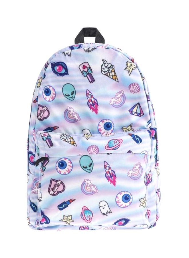 NIBEMINENT 3D Printed Canvas Backpack 14-Inch White/Blue/Black 
