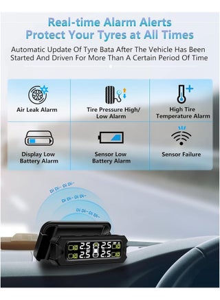 TPMS Tire Pressure Monitoring System Adjustable And Removable Solar Tire Pressure Monitor With 6 Alarm Modes And Real-Time Auto Detection For Car 22-87 Psi - view 4