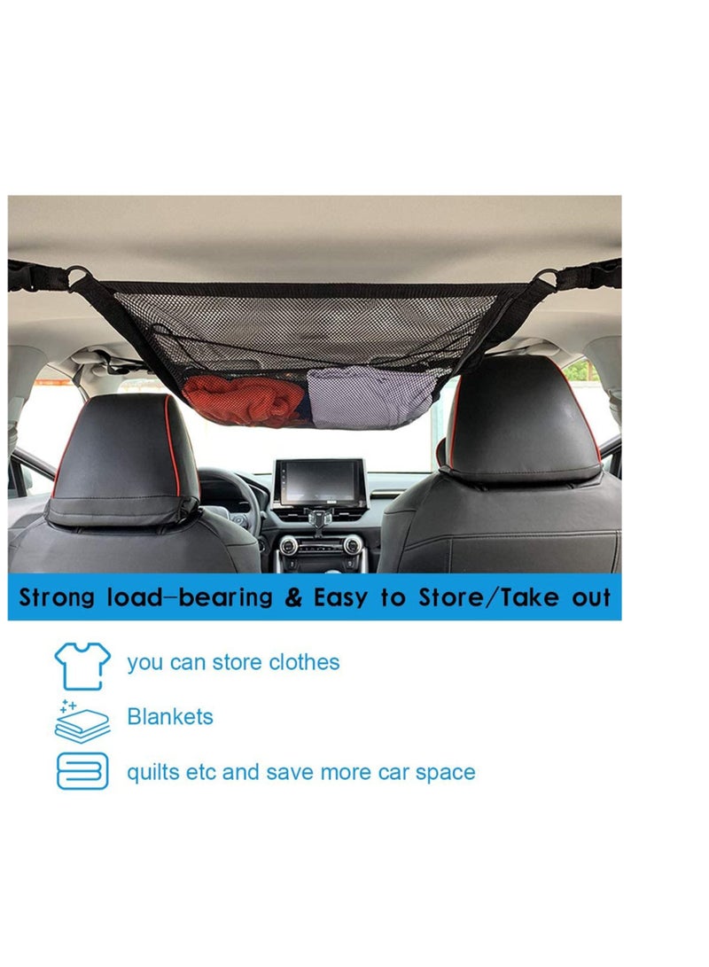 SYOSI Double Layer Mesh SUV Interior Ceiling Cargo Storage Organizer Net with Adjustable Buckle and Extra Drawstring - Image 3