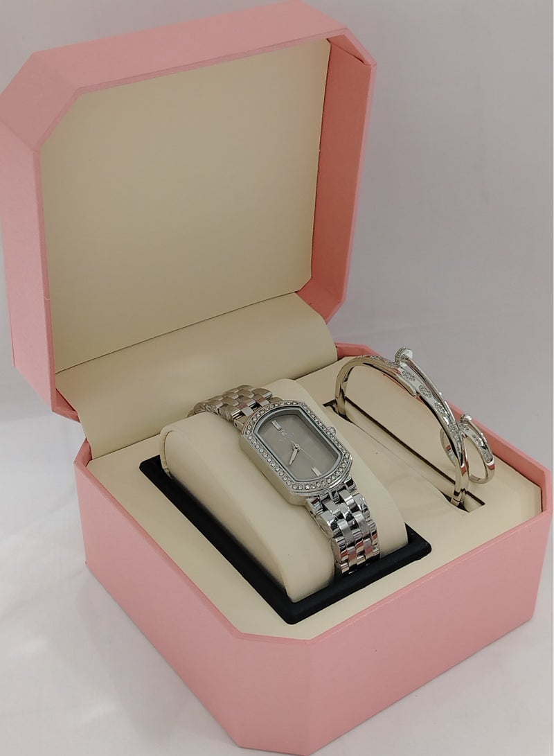 Generic Soft and elegant women's sets, zircon, steel watch 