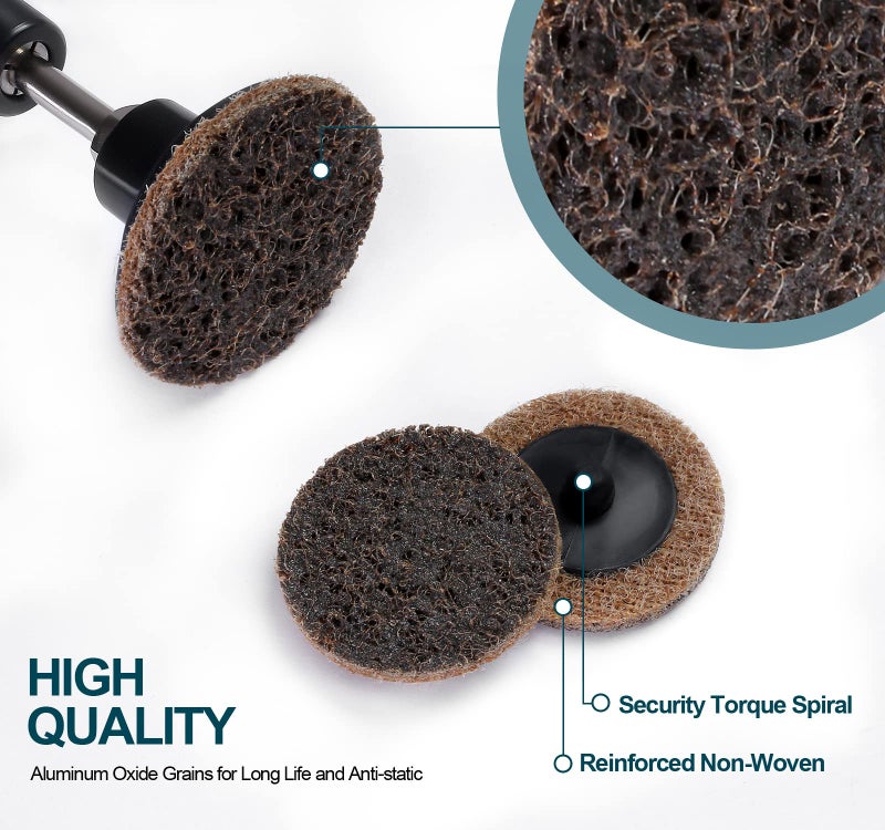 S SATC أقراص صنفرة S SATC 46PCS مقاس 2 إنش رول لوك أقراص تغيير سريع 1 قطعة حامل 1/4 بوصة لأقراص تكييف السطح ناعمة ومتوسطة وخشنة لطحن السطح وصقله وإنهاء البور وازالة الصدأ والدهان - Image 4