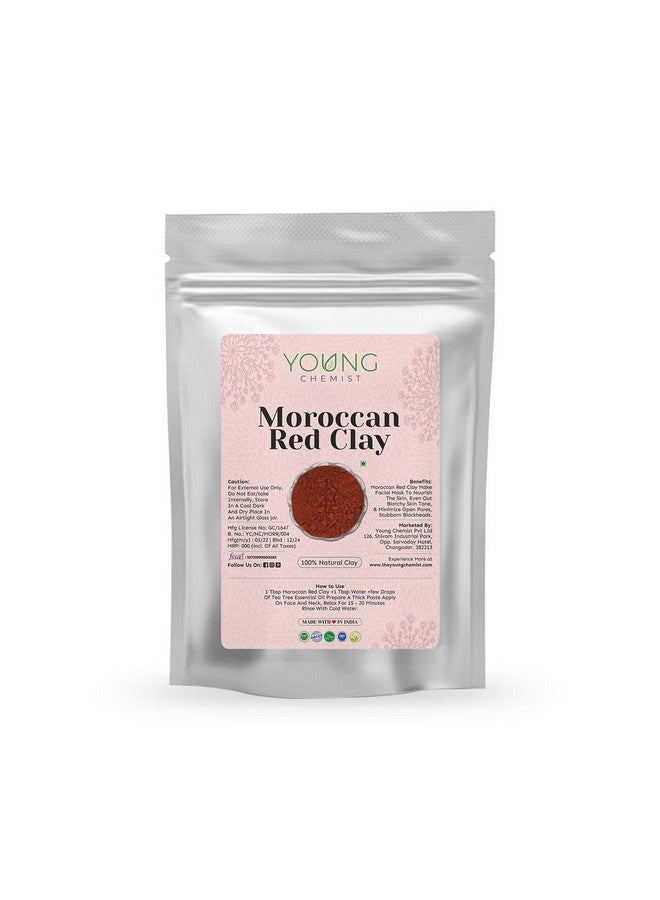 Young Chemist Moroccan Red Clay/Reduces blackheads, Improve Skin Tone and Texture/Paraben free/Good for Body, Face and Hair (all Skin Type, Powder Form, Red, 500 grams) - Image 1